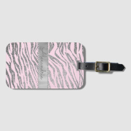 Glittery Silver Zebra Print on Pink Personalisiert Gepäckanhänger