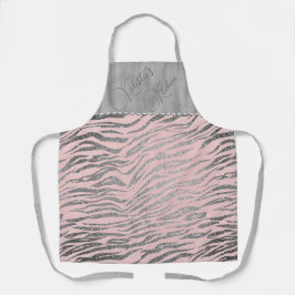 Glittery Silver Zebra Print on Pink Personalisiert Schürze