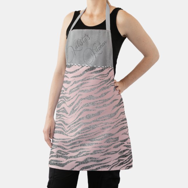 Glittery Silver Zebra Print on Pink Personalisiert Schürze (InSitu)