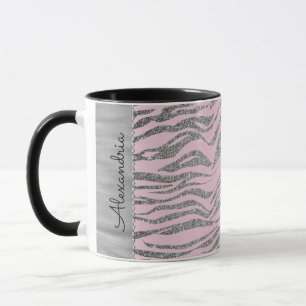 Glittery Silver Zebra Print on Pink Personalisiert Tasse