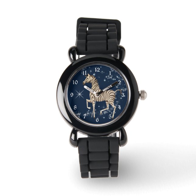 Glittery Star Zebra Blue Kids Armbanduhr (Vorderseite)