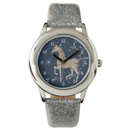 Glittery Star Zebra Blue Kids Armbanduhr