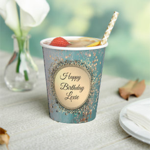 Glittery Stardust auf Blue Aquamarin Pappbecher