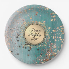 Glittery Stardust auf Blue Aquamarin Pappteller