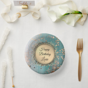 Glittery Stardust auf Blue Personalisiert Birthday Pappteller