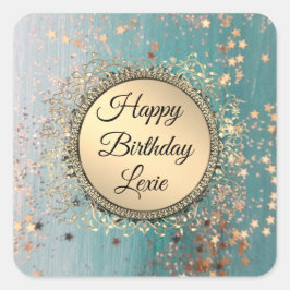 Glittery Stardust auf Blue Personalisiert Birthday Quadratischer Aufkleber