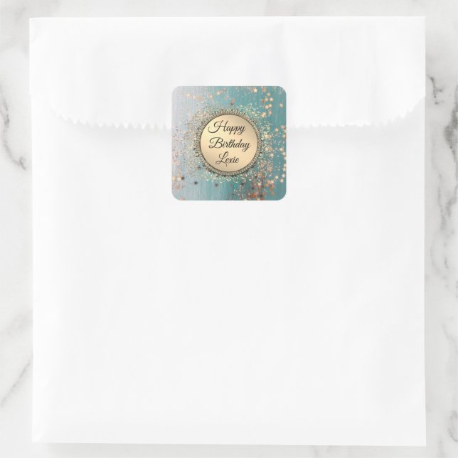 Glittery Stardust auf Blue Personalisiert Birthday Quadratischer Aufkleber (Tasche)