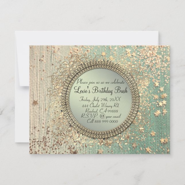 Glittery Stardust auf Green Aquamarin Ankündigung (Vorderseite)