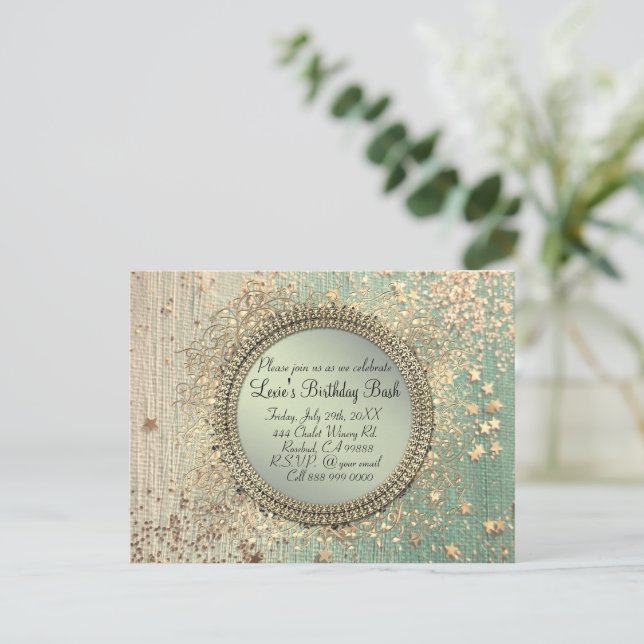 Glittery Stardust auf Green Personalisiert Birthda Postkarte (Stehend Vorderseite)