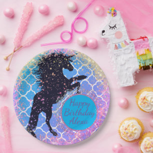 Glittery Starry Unicorn Personalisiert Geburtstag Pappteller