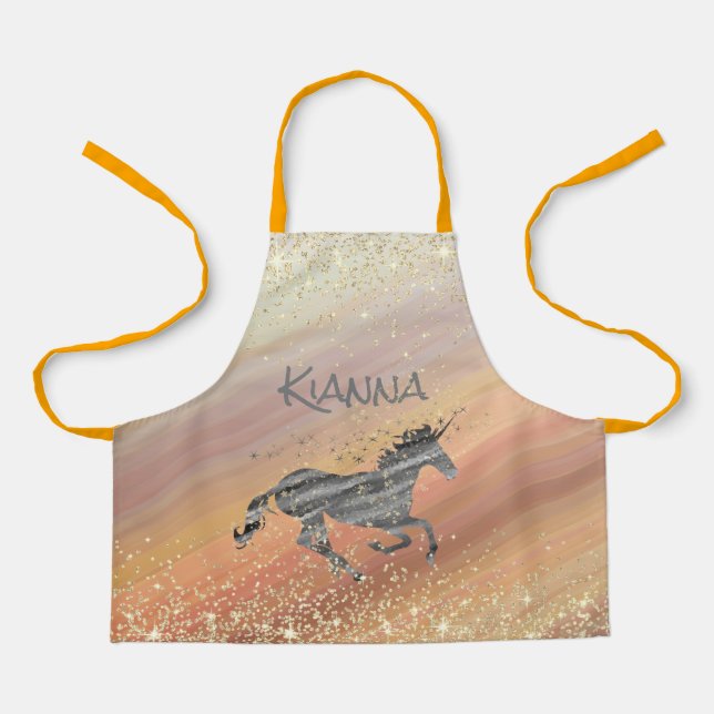 Glittery Starry Unicorn Personalisiert Schürze (Vorderseite)
