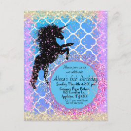 Glittery Starry Whimsical Unicorn Custom Postkarte