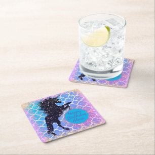 Glittery Starry Whimsical Unicorn Geburtstag Rechteckiger Pappuntersetzer