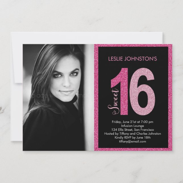Glittery Sweet 16 Anniversaire Invitations (Devant)
