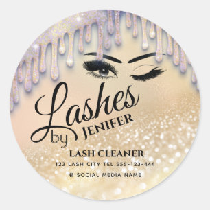 Glittery Tropfen wink lash verlängernde Lasche rei Runder Aufkleber