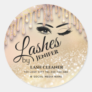 Glittery Tropfen wink lash verlängernde Lasche rei Runder Aufkleber