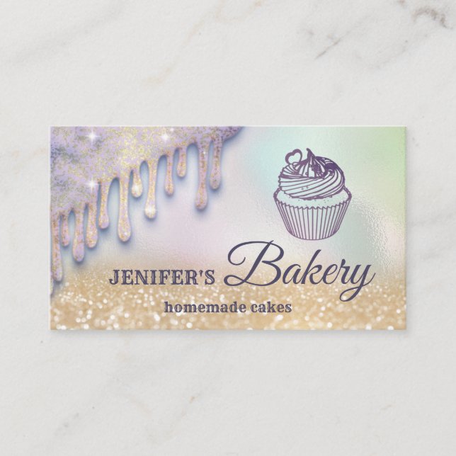 Glittery Tropfens cupcake Koch Skript-Bäckerei Visitenkarte (Vorderseite)