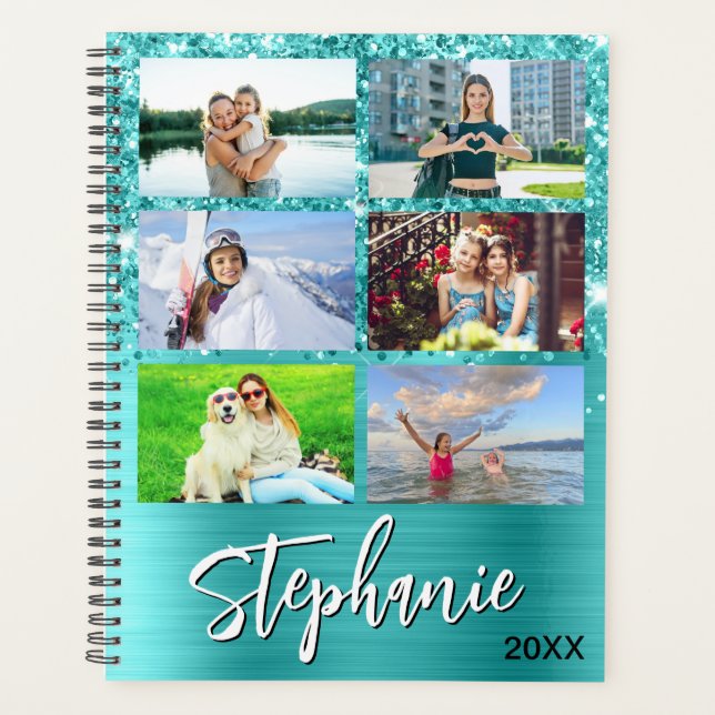 Glittery Turquoise Blue Glam 14 Photo Collage (Devant)