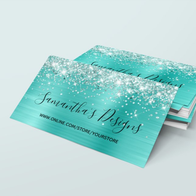 Glittery Turquoise Foil Online Store Visitenkarte (Glittery Turquoise Foil Online Store Business Card)