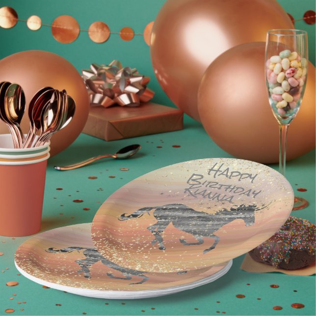 Glittery Unicorn Geburtstag Personalisiert Pappteller (Multi)