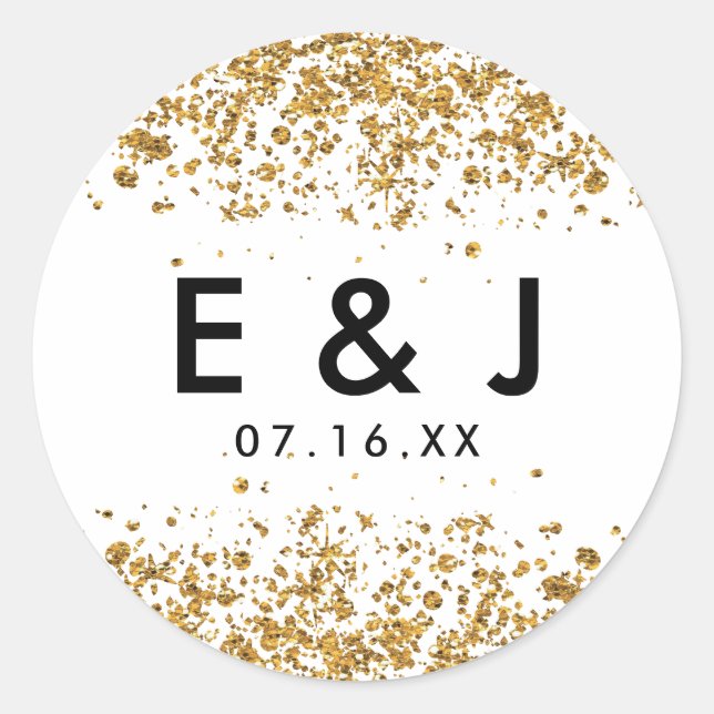 Glittery Wedding Monogram Sticker Gold Glitzer (Vorderseite)