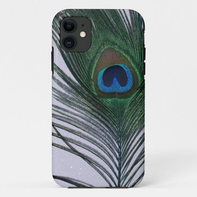 Glittery weißes Pfau-Feder-Stillleben Case-Mate iPhone Hülle (Rückseite)