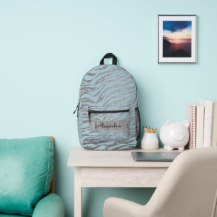 Glittery Zebra Print auf Blue Personalisiert Bedruckter Rucksack
