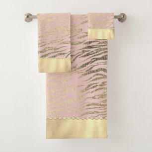 Glittery Zebra Print on Pink Blush Bath Handtuch S Badhandtuch Set