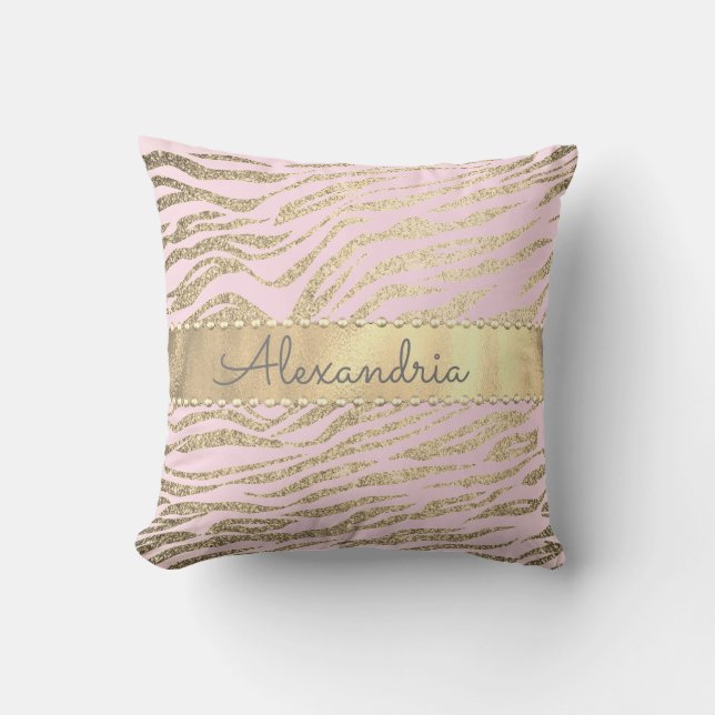 Glittery Zebra Print on Pink Blush  Kissen (Vorderseite)