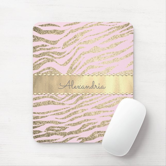 Glittery Zebra Print on Pink Blush Mousepad (Mit Mouse)