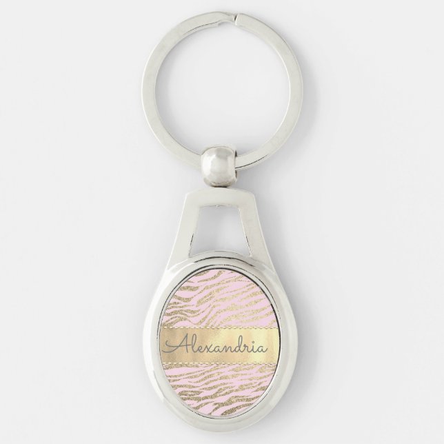 Glittery Zebra Print on Pink Blush Personalisiert Schlüsselanhänger (Vorderseite)