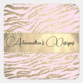 Glittery Zebra Print on Pink Logo Personalisiert Quadratischer Aufkleber
