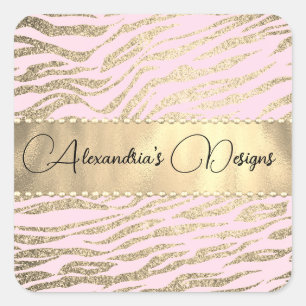 Glittery Zebra Print on Pink Logo Personalisiert Quadratischer Aufkleber