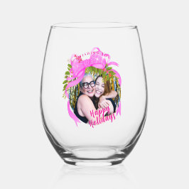 Glitting Pink Ribbon Christmas Blue Weinglas Ohne Stiel