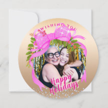 Glitting Pink Ribbon Weihnachtskarte