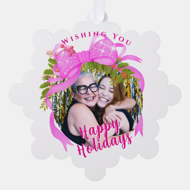 Glitting Pink Ribbon Weihnachtskarte Ornament Karte (Vorderseite)