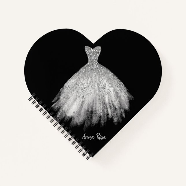 *~* Glittler Wedding Gown Wedding Dress Heart Notizbuch (Vorderseite)