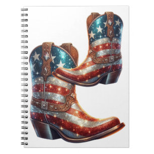 Glitz Amerikanische Flagge Cowboy-Stiefel Notizblock
