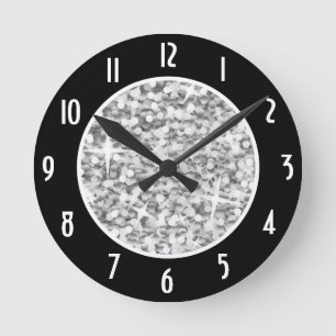 Glitz "Argent" Noir 'Numéros' horloge ronde