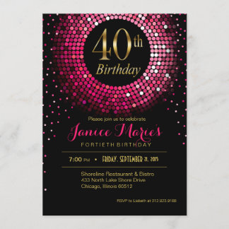 Glitz Bling Confetti 40. Geburtstag| Fuchsiengold Einladung