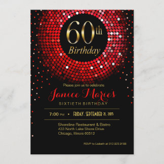 Glitz Bling Confetti 60. Geburtstag Rotes Gold Sch Einladung