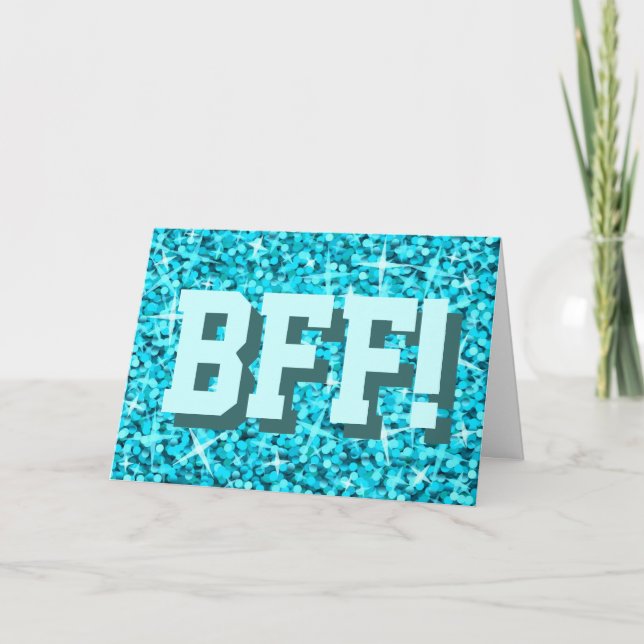 Glitz Blue "BESTE FREUNDIN!" "Glücklicher Geburtst Karte (Vorderseite)