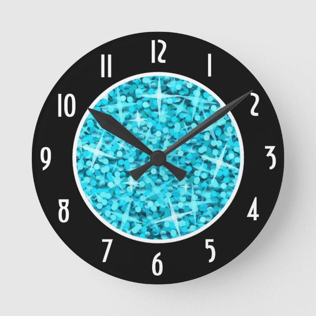 Glitz Blue Black 'Numbers' Uhr rund (Vorderseite)