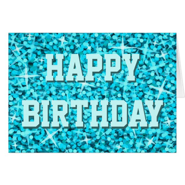 Glitz Blue "Happy Birthday"-Kartenvordertext (Vorderseite (Horizontal))