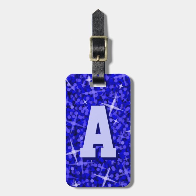 Glitz Blue Initial Text Gepäckanhänger (Vorderseite vertikal)