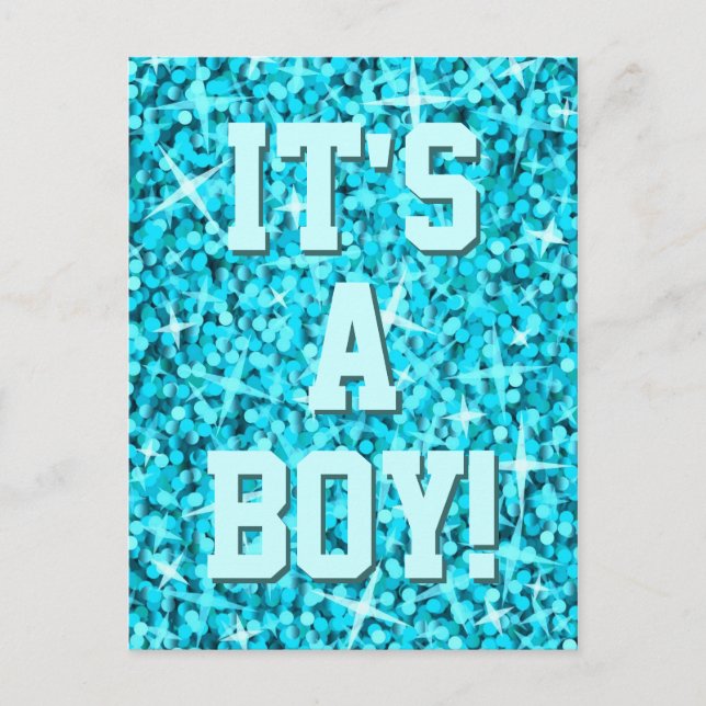 Glitz Blue 'It's a Boy!' 'Your Text' Postkarte (Vorderseite)