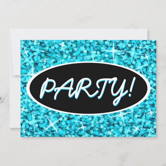 Glitz Blue 'Party' invitation noire ovale (Devant)