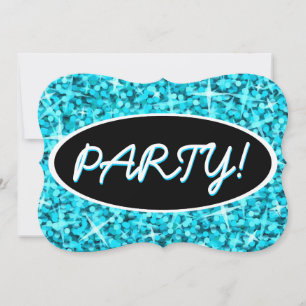 Glitz Blue 'Party', schwarze ovale Klammer Einladung