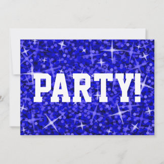 Glitz Dark Blue 'Party' Einladung Weißtext