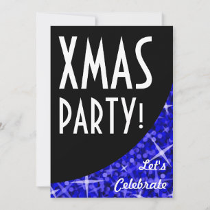 Glitz Dark Blue schwarze Kurve "Xmas Party!" Einladung